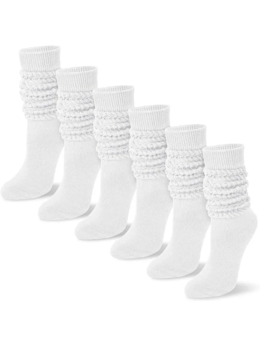 🧦Women's All White 6 Pairs Slouchy Socks Long Knee High Boot Socks